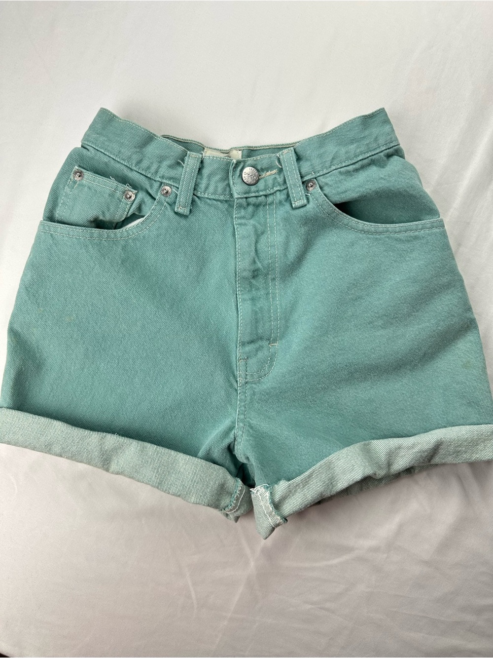 Vintage High Waisted Denim Shorts Sage Green Cuffed Mom Jean Festival Retro 00